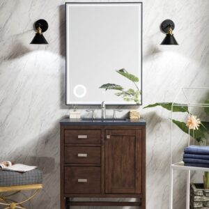 James Martin E444-V30-MCA-3CSP Addison 30 Inch Single Vanity Cabinet in Mid Century Acacia with 3 cm Charcoal Soapstone Quartz Top with Sink