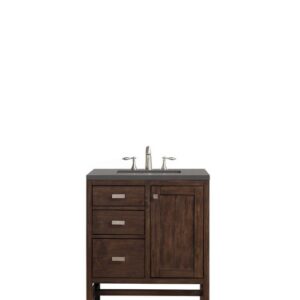 James Martin E444-V30-MCA-3GEX Addison 30 Inch Single Vanity Cabinet in Mid Century Acacia with 3 cm Grey Expo Quartz Top with Sink