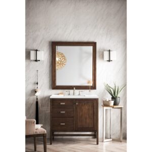 James Martin E444-V36-3WZ Addison 36 Inch Single Vanity Cabinet with 3cm White Zeus Quartz Top