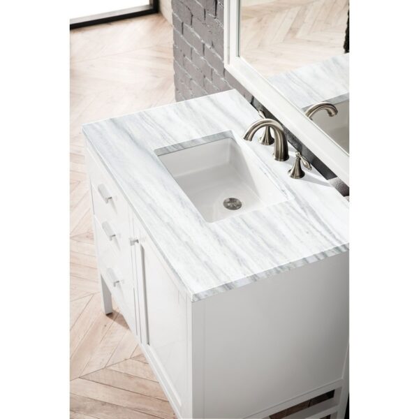 James Martin E444-V36-GW-3AF Addison 36 Inch Single Vanity Cabinet in Glossy White with 3 CM Arctic Fall Solid Surface Countertop