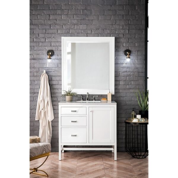 James Martin E444-V36-GW-3EJP Addison 36 Inch Single Vanity Cabinet in Glossy White with 3 CM Eternal Jasmine Pearl Quartz Top