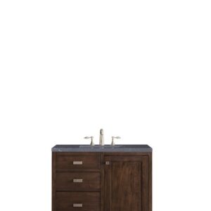 James Martin E444-V36-MCA-3CSP Addison 36 Inch Single Vanity Cabinet in Mid Century Acacia with 3 cm Charcoal Soapstone Quartz Top with Sink