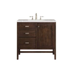 James Martin E444-V36-MCA-3ESR Addison 36 Inch Single Vanity Cabinet in Mid Century Acacia with 3 CM Eternal Serena Quartz Top