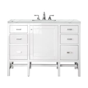 James Martin E444-V48-GW-3ENC Addison 48 Inch Single Vanity Cabinet with Ethereal Noctis Top - Glossy White