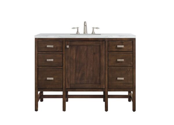 James Martin E444-V48-MCA-3AF Addison 48 Inch Single Vanity Cabinet in Mid Century Acacia with 3 cm Arctic Fall Solid Surface Countertop with Sink