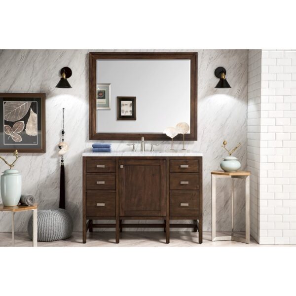 James Martin E444-V48-MCA-3CAR Addison 48 Inch Single Vanity Cabinet in Mid Century Acacia with 3 cm Carrara White Top with Sink