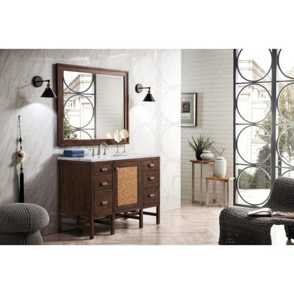 James Martin E444-V48-MCA-3CAR Addison 48 Inch Single Vanity Cabinet in Mid Century Acacia with 3 cm Carrara White Top with Sink