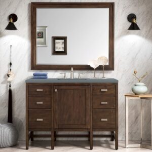 James Martin E444-V48-MCA-3CBL Addison 48 Inch Single Vanity Cabinet with Cala Blue Quartz Top - Mid Century Acacia