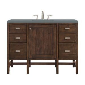 James Martin E444-V48-MCA-3CBL Addison 48 Inch Single Vanity Cabinet with Cala Blue Quartz Top - Mid Century Acacia