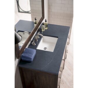 James Martin E444-V48-MCA-3CSP Addison 48 Inch Single Vanity Cabinet in Mid Century Acacia with 3 cm Charcoal Soapstone Quartz Top with Sink