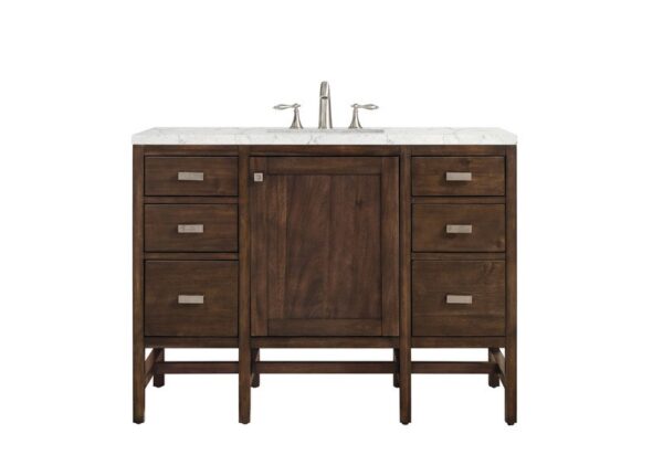 James Martin E444-V48-MCA-3EJP Addison 48 Inch Single Vanity Cabinet in Mid Century Acacia with 3 cm Eternal Jasmine Pearl Quartz Top with Sink