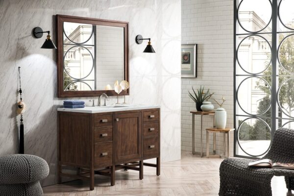 James Martin E444-V48-MCA-3ENC Addison 48 Inch Single Vanity Cabinet with Ethereal Noctis Quartz Top - Mid Century Acacia