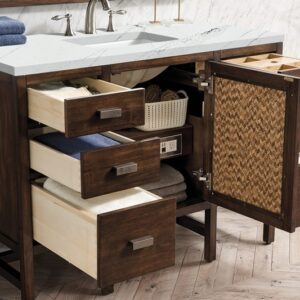 James Martin E444-V48-MCA-3ENC Addison 48 Inch Single Vanity Cabinet with Ethereal Noctis Quartz Top - Mid Century Acacia