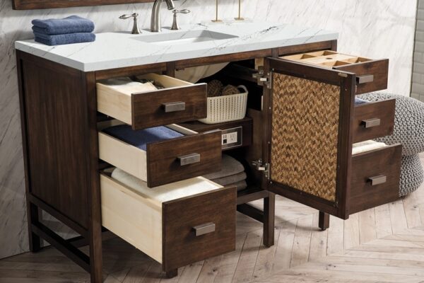 James Martin E444-V48-MCA-3ENC Addison 48 Inch Single Vanity Cabinet with Ethereal Noctis Quartz Top - Mid Century Acacia