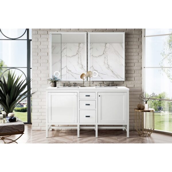 James Martin E444-V60D-3WZ Addison 60 Inch Double Vanity Cabinet with 3cm White Zeus Quartz Top