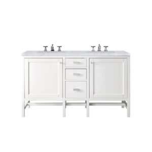 James Martin E444-V60D-GW-3CAR Addison 60 Inch Double Vanity Cabinet in Glossy White with 3 CM Carrara White Top