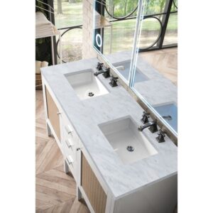 James Martin E444-V60D-GW-3CAR Addison 60 Inch Double Vanity Cabinet in Glossy White with 3 CM Carrara White Top