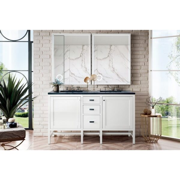 James Martin E444-V60D-GW-3CSP Addison 60 Inch Double Vanity Cabinet in Glossy White with 3 CM Charcoal Soapstone Quartz Top