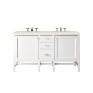 James Martin E444-V60D-GW-3EMR Addison 60 Inch Double Vanity Cabinet in Glossy White with 3 CM Eternal Marfil Top