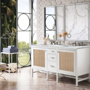 James Martin E444-V60D-GW-3ENC Addison 60 Inch Double Vanity Cabinet with Ethereal Noctis Top - Glossy White