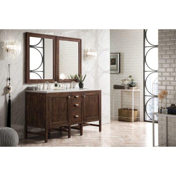 James Martin E444-V60D-MCA-3CAR Addison 60 Inch Double Vanity Cabinet in Mid Century Acacia with 3 cm Carrara White Top with Sink