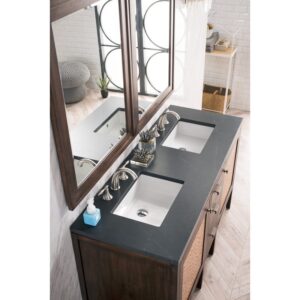 James Martin E444-V60D-MCA-3CSP Addison 60 Inch Double Vanity Cabinet in Mid Century Acacia with 3 cm Charcoal Soapstone Quartz Top with Sink