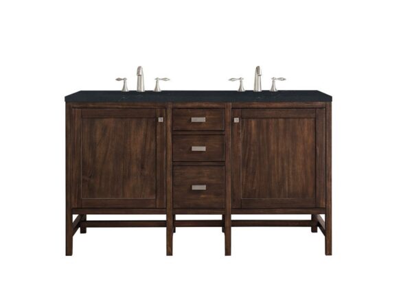 James Martin E444-V60D-MCA-3CSP Addison 60 Inch Double Vanity Cabinet in Mid Century Acacia with 3 cm Charcoal Soapstone Quartz Top with Sink