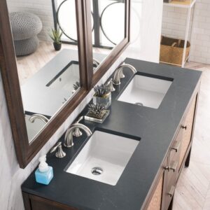 James Martin E444-V60D-MCA-3CSP Addison 60 Inch Double Vanity Cabinet in Mid Century Acacia with 3 cm Charcoal Soapstone Quartz Top with Sink