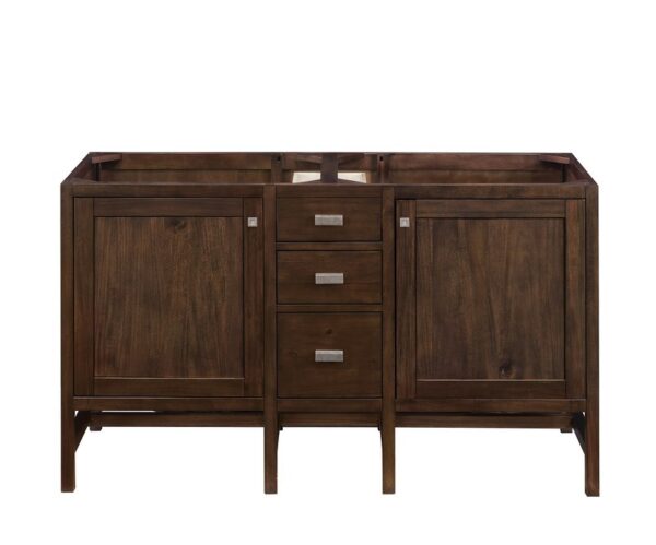 James Martin E444-V60D-MCA-3EJP Addison 60 Inch Double Vanity Cabinet in Mid Century Acacia with 3 cm Eternal Jasmine Pearl Quartz Top with Sink