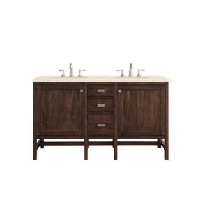 James Martin E444-V60D-MCA-3EMR Addison 60 Inch Double Vanity Cabinet in Mid Century Acacia with 3 CM Eternal Marfil Quartz Top