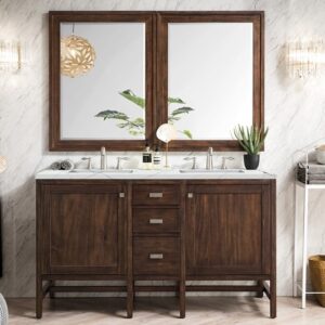 James Martin E444-V60D-MCA-3ENC Addison 60 Inch Double Vanity Cabinet with Ethereal Noctis Quartz Top - Mid Century Acacia