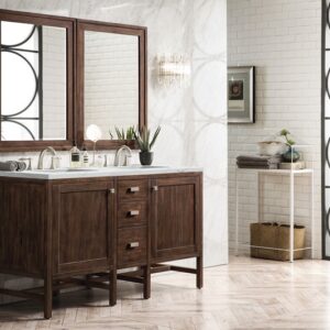 James Martin E444-V60D-MCA-3ENC Addison 60 Inch Double Vanity Cabinet with Ethereal Noctis Quartz Top - Mid Century Acacia