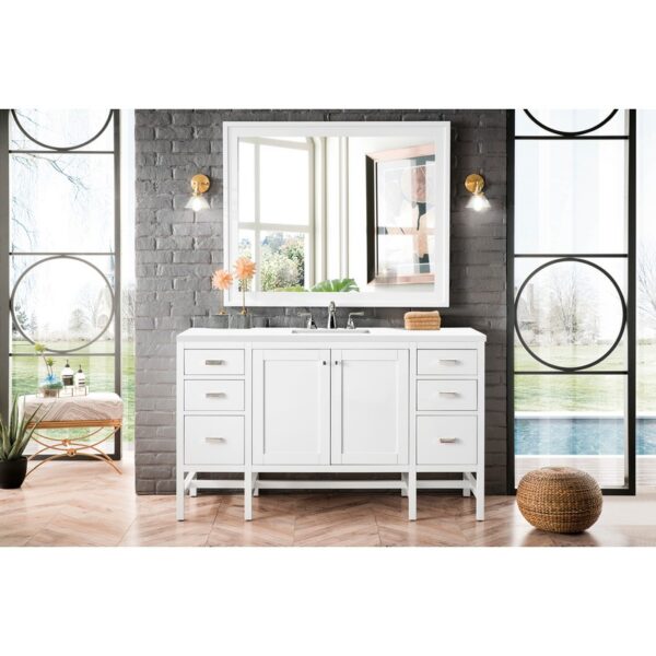 James Martin E444-V60S-3WZ Addison 60 Inch Single Vanity Cabinet with 3cm White Zeus Quartz Top