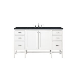 James Martin E444-V60S-GW-3CSP Addison 60 Inch Single Vanity Cabinet in Glossy White with 3 CM Charcoal Soapstone Quartz Top