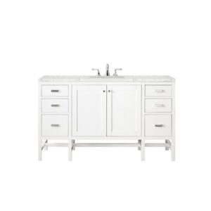 James Martin E444-V60S-GW-3EJP Addison 60 Inch Single Vanity Cabinet in Glossy White with 3 CM Eternal Jasmine Pearl Quartz Top