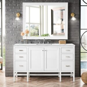 James Martin E444-V60S-GW-3ENC Addison 60 Inch Single Vanity Cabinet with Ethereal Noctis Top - Glossy White