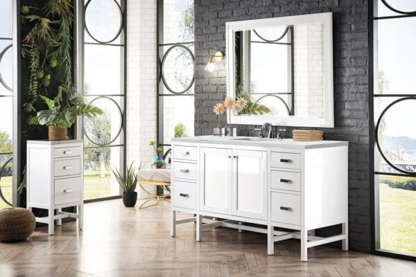 James Martin E444-V60S-GW-3ENC Addison 60 Inch Single Vanity Cabinet with Ethereal Noctis Top - Glossy White