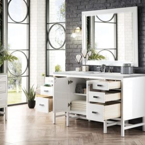 James Martin E444-V60S-GW-3ENC Addison 60 Inch Single Vanity Cabinet with Ethereal Noctis Top - Glossy White