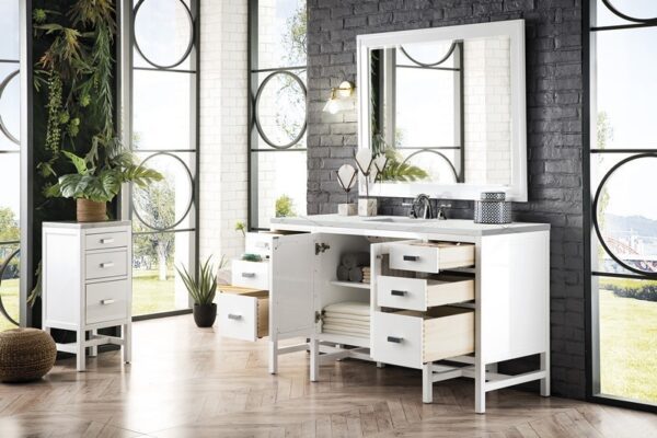 James Martin E444-V60S-GW-3ENC Addison 60 Inch Single Vanity Cabinet with Ethereal Noctis Top - Glossy White