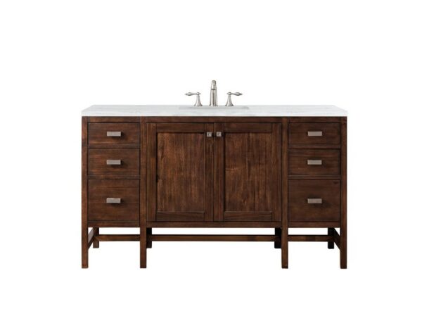 James Martin E444-V60S-MCA-3AF Addison 60 Inch Single Vanity Cabinet in Mid Century Acacia with 3 cm Arctic Fall Solid Surface Countertop with Sink