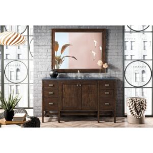 James Martin E444-V60S-MCA-3CSP Addison 60 Inch Single Vanity Cabinet in Mid Century Acacia with 3 cm Charcoal Soapstone Quartz Top with Sink