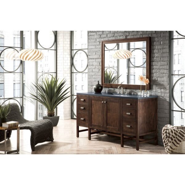 James Martin E444-V60S-MCA-3CSP Addison 60 Inch Single Vanity Cabinet in Mid Century Acacia with 3 cm Charcoal Soapstone Quartz Top with Sink