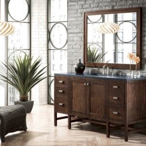 James Martin E444-V60S-MCA-3CSP Addison 60 Inch Single Vanity Cabinet in Mid Century Acacia with 3 cm Charcoal Soapstone Quartz Top with Sink