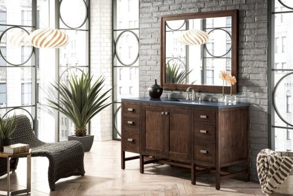 James Martin E444-V60S-MCA-3CSP Addison 60 Inch Single Vanity Cabinet in Mid Century Acacia with 3 cm Charcoal Soapstone Quartz Top with Sink