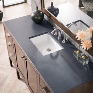 James Martin E444-V60S-MCA-3CSP Addison 60 Inch Single Vanity Cabinet in Mid Century Acacia with 3 cm Charcoal Soapstone Quartz Top with Sink