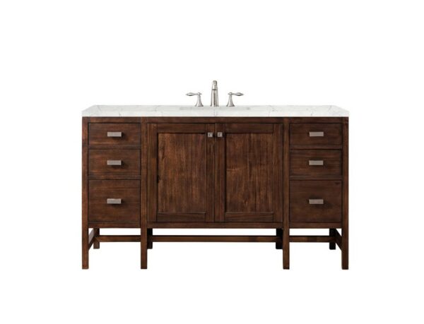 James Martin E444-V60S-MCA-3EJP Addison 60 Inch Single Vanity Cabinet in Mid Century Acacia with 3 cm Eternal Jasmine Pearl Quartz Top with Sink