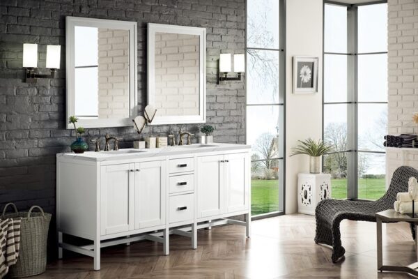 James Martin E444-V72-GW-3ENC Addison 72 Inch Double Vanity Cabinet with Ethereal Noctis Top - Glossy White