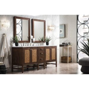 James Martin E444-V72-MCA-3CAR Addison 72 Inch Double Vanity Cabinet in Mid Century Acacia with 3 cm Carrara White Top with Sink