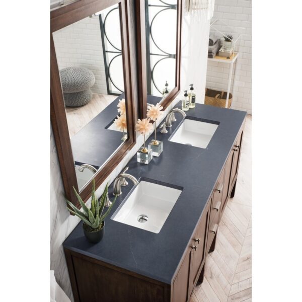 James Martin E444-V72-MCA-3CSP Addison 72 Inch Double Vanity Cabinet in Mid Century Acacia with 3 cm Charcoal Soapstone Quartz Top with Sink