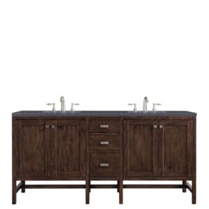 James Martin E444-V72-MCA-3CSP Addison 72 Inch Double Vanity Cabinet in Mid Century Acacia with 3 cm Charcoal Soapstone Quartz Top with Sink